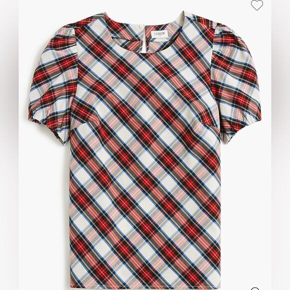 J. crew Factory Women’s Sz Large Tartan puff-sleeve top Style BV626 - Picture 1 of 7